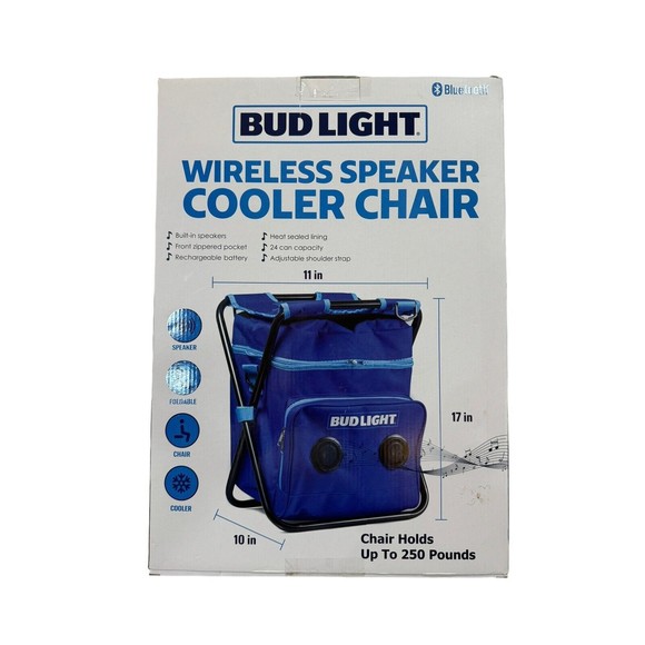 Bud Light Folding Chair Cooler Speaker Combo Blue Bluetooth Wireless Speaker - Picture 2 of 5